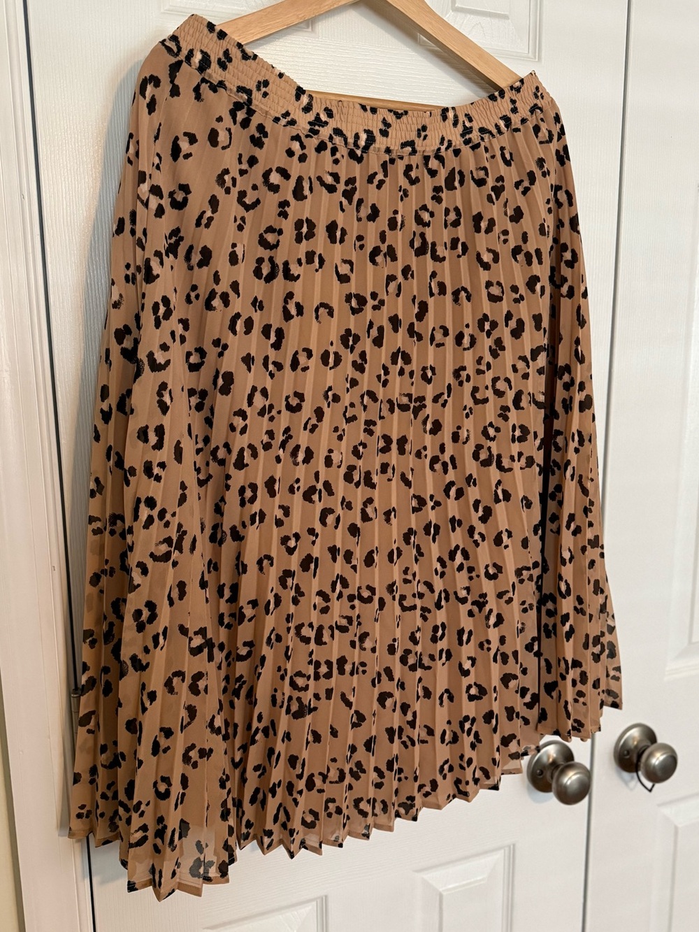 a new day Tan Leopard Print Pleated Midi Skirt